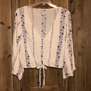 American Eagle outfitters cream/blue blouse.